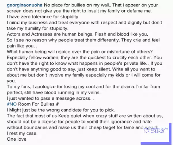Georgina Onuoha replies those criticizing her for blasting a nosy fan